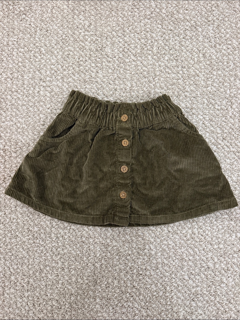 Little Planet Olive Corduroy Button-Front Skirt, 2T